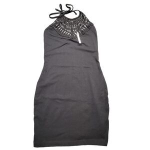 Asos Black Mini Dress Stretch Bodycon Halter Preppy Lace NEW Women Size 4 Petite